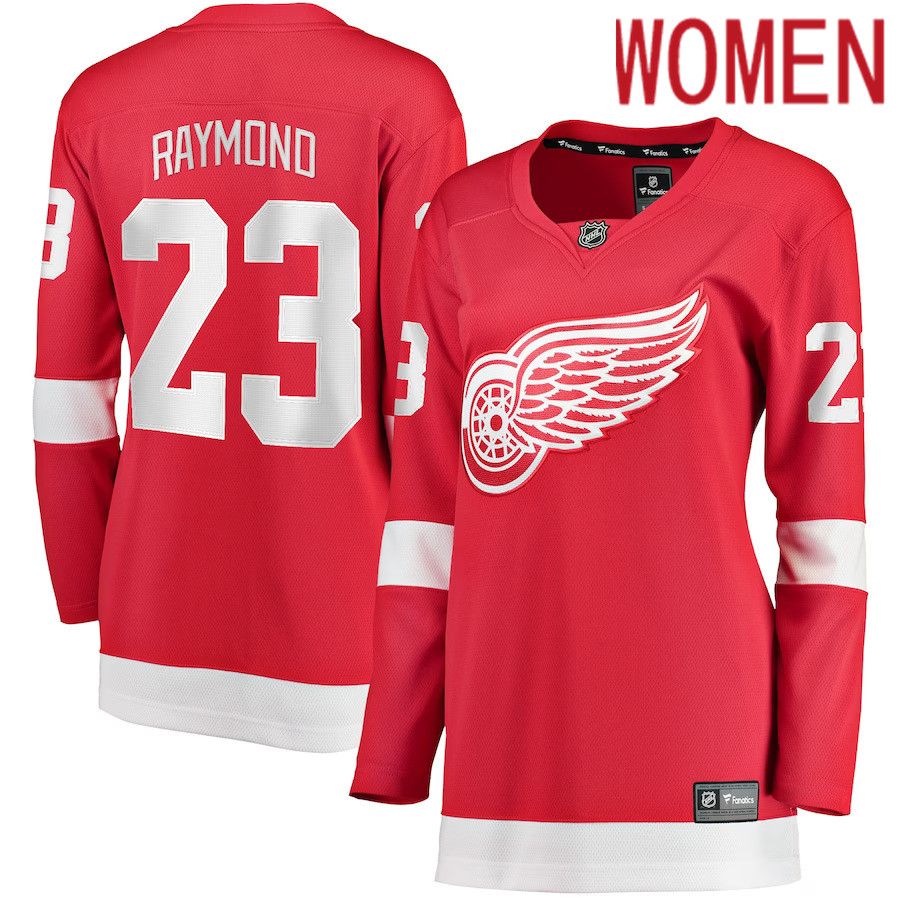 Women Detroit Red Wings #23 Lucas Raymond Fanatics Branded Red Home Breakaway Player NHL Jersey